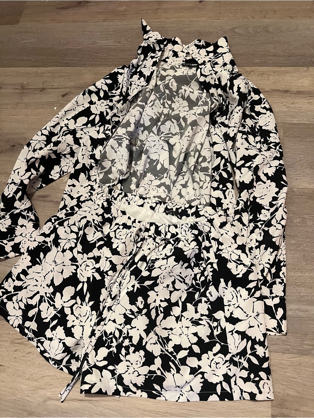 Fashion Nova Black & White Floral Two-Piece Set - Wrap Blouse & Shorts